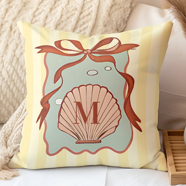 Custom Monogram Retro Coastell Seashell Kissen (Von Creator hochgeladen)