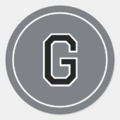 Custom Monogram Retro Typografie Grau Schwarz Runder Aufkleber (Vorderseite)