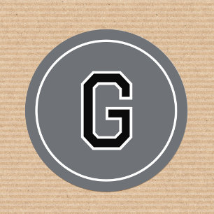 Custom Monogram Retro Typografie Grau Schwarz Runder Aufkleber
