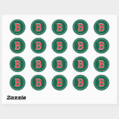Custom Monogram Retro Typografy Green Red Runder Aufkleber (Blatt)