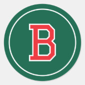 Custom Monogram Retro Typografy Green Red Runder Aufkleber (Vorderseite)