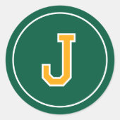 Custom Monogram Retro Typografy Green Yellow Runder Aufkleber (Vorderseite)