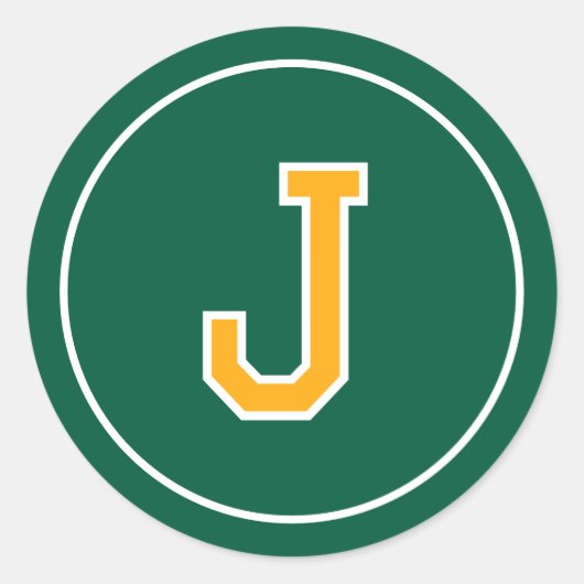 Custom Monogram Retro Typografy Green Yellow Runder Aufkleber (Vorderseite)