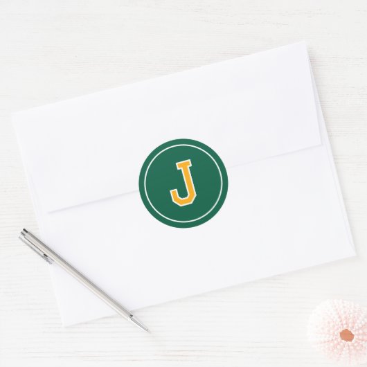 Custom Monogram Retro Typografy Green Yellow Runder Aufkleber (Umschlag)