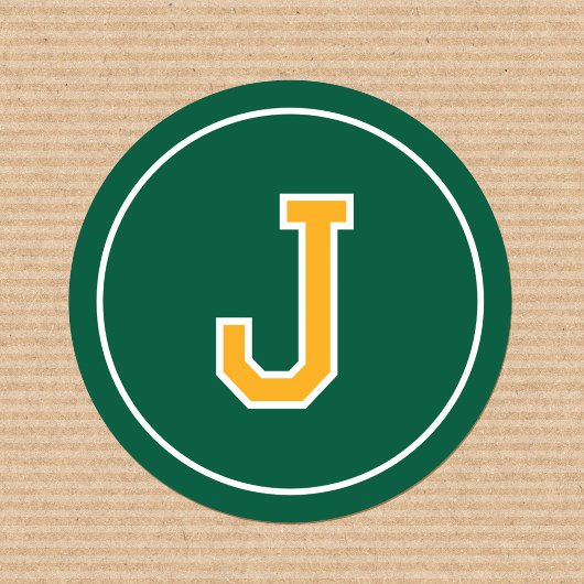 Custom Monogram Retro Typografy Green Yellow Runder Aufkleber