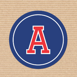 Custom Monogram Retro Typografy Navy Blue Red Runder Aufkleber