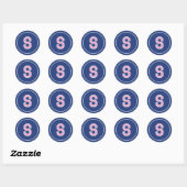 Custom Monogram Retro Typografy Navy Pink Runder Aufkleber (Blatt)