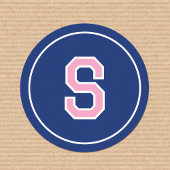 Custom Monogram Retro Typografy Navy Pink Runder Aufkleber