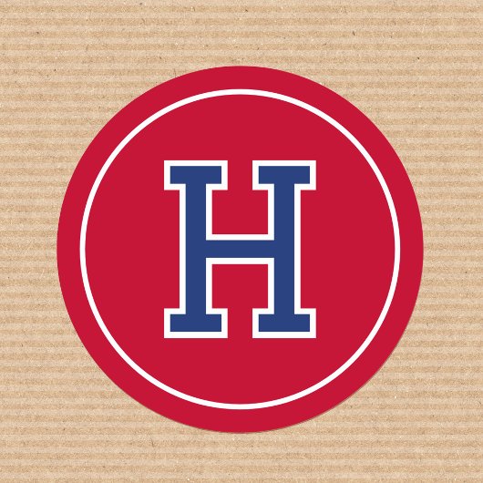 Custom Monogram Retro Typografy Navy Red Runder Aufkleber