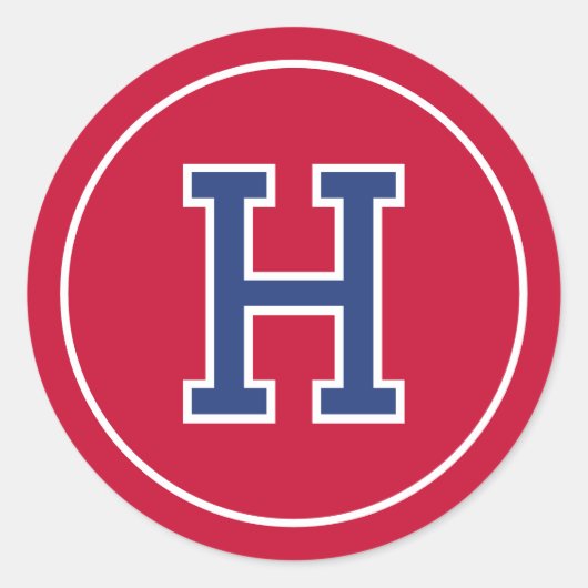 Custom Monogram Retro Typografy Navy Red Runder Aufkleber (Vorderseite)