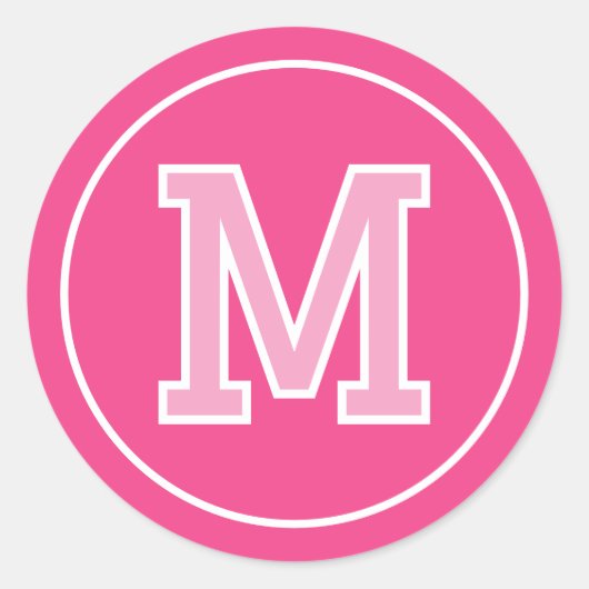 Custom Monogram Retro Typografy Pink Runder Aufkleber (Vorderseite)
