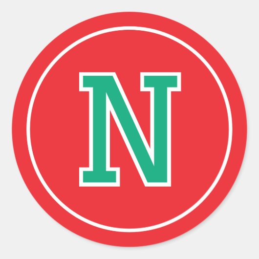 Custom Monogram Retro Typografy Red Green Runder Aufkleber (Vorderseite)