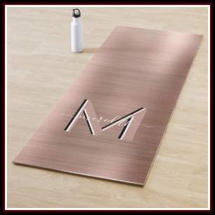 Custom Monogram Rose Gold Brushed Metallic Script Yogamatte