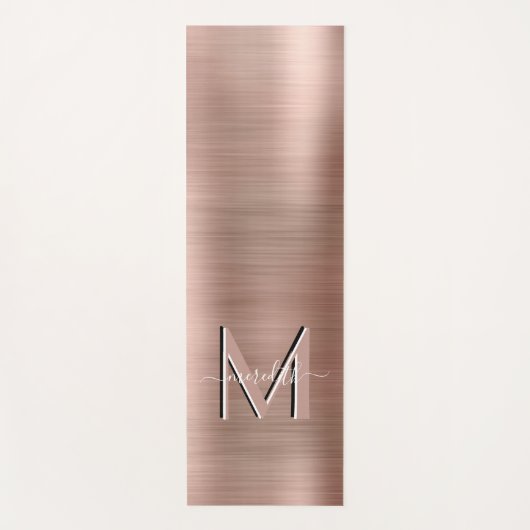 Custom Monogram Rose Gold Brushed Metallic Script Yogamatte (Vorderseite)