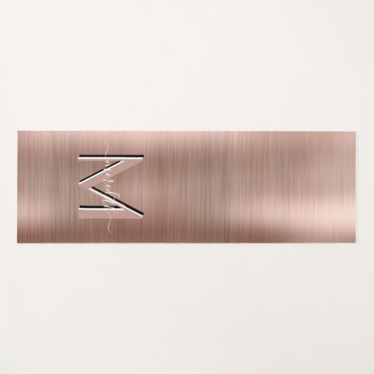 Custom Monogram Rose Gold Brushed Metallic Script Yogamatte (Vorderseite (Horizontal))