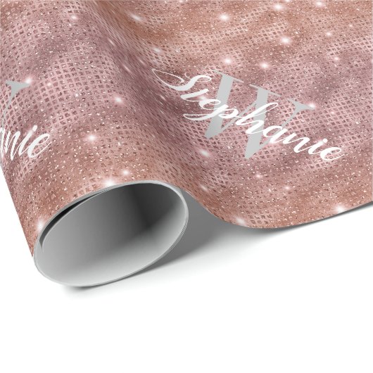 Custom Monogram Rose Gold Glitzer Geschenkpapier (Rolleneckpunkt)