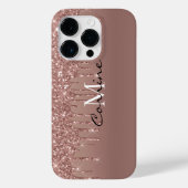 Custom Monogram Rose Gold Glitzer Tropfen Metallic Case-Mate iPhone Hülle (Rückseite)