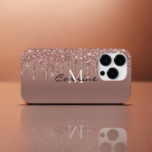 Custom Monogram Rose Gold Glitzer Tropfen Metallic Case-Mate iPhone Hülle