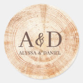 Custom Monogram Rustic Wedding Wood Slice Runder Aufkleber (Vorderseite)