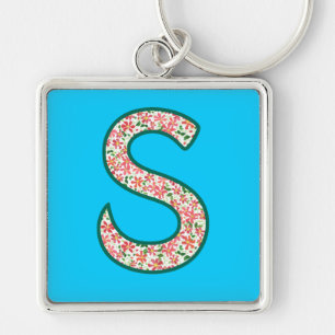 Custom Monogram S Schlüsselanhänger, Ditsy Floral Schlüsselanhänger