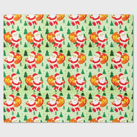 Custom Monogram Santa Claus, der Ihnen Geschenk gi Geschenkpapier (Flach)