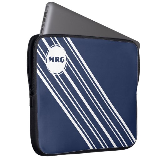 Custom Monogram Sapphire Blue mit White Strips Laptopschutzhülle (Vorne Rechts)