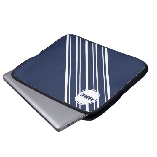 Custom Monogram Sapphire Blue mit White Strips Laptopschutzhülle (Vorne Knopf)