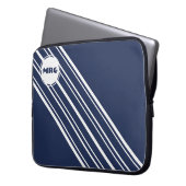 Custom Monogram Sapphire Blue mit White Strips Laptopschutzhülle (Vorderseite Links)