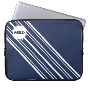 Custom Monogram Sapphire Blue mit White Strips Laptopschutzhülle