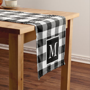 Custom Monogram Schwarz-weiß Buffalo Kariertes Mus Kurzer Tischläufer