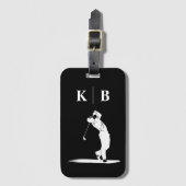 Custom Monogram Schwarz-weiß Personalisiert Golf Gepäckanhänger (Vorderseite Vertikal)