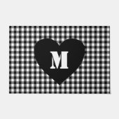 Custom Monogram Script Heft Schwarz & Weiß kariert Fußmatte (Vorderseite)