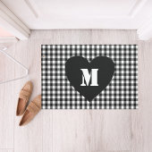 Custom Monogram Script Heft Schwarz & Weiß kariert Fußmatte