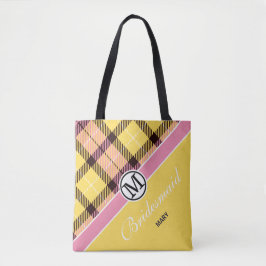 Custom Monogram Script Name Chic Tartan Bridesmaid Tasche