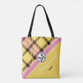 Custom Monogram Script Name Chic Tartan Bridesmaid Tasche (Rückseite)