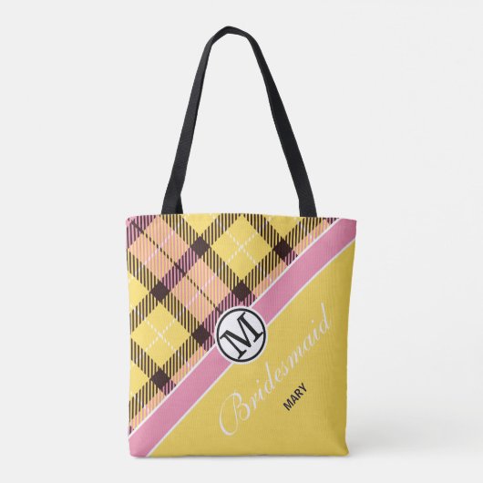 Custom Monogram Script Name Chic Tartan Bridesmaid Tasche (Rückseite)