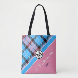 Custom Monogram Script Name Chic Tartan Bridesmaid Tasche