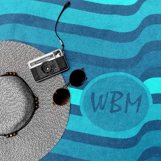 Custom Monogram Shades of Blue Beach Handtuch