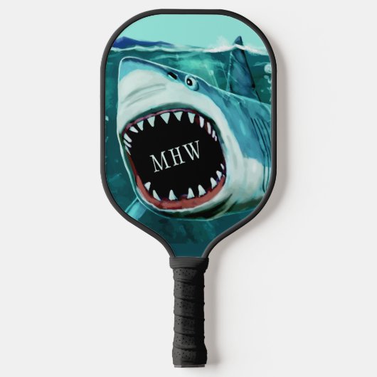 Custom Monogram Shark Illustration Pickleball Schläger (Vorderseite)
