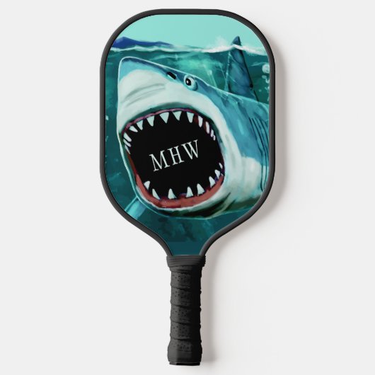 Custom Monogram Shark Illustration Pickleball Schläger (Rückseite)