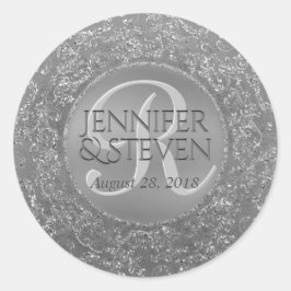 Custom Monogram Silver Glam Siegel Runder Aufkleber