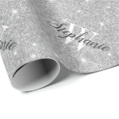 Custom Monogram Silver Glitzer Script Geschenkpapier (Rolleneckpunkt)