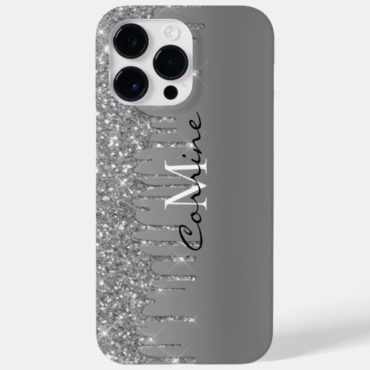 Custom Monogram Silver Glitzer Tropfen Metallic Case-Mate iPhone Hülle (Rückseite)