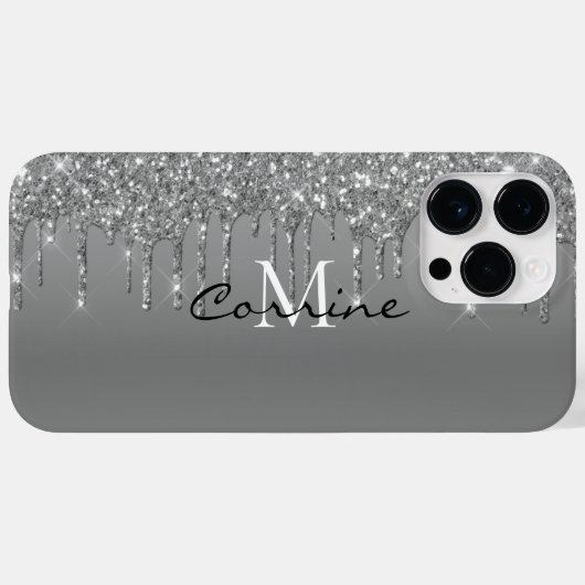 Custom Monogram Silver Glitzer Tropfen Metallic Case-Mate iPhone Hülle (Rückseite (Horizontal))