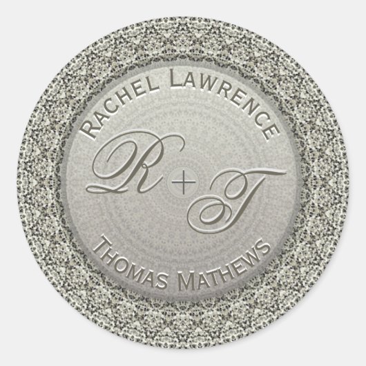 Custom Monogram Silver Wedding Siegel Runder Aufkleber (Vorderseite)