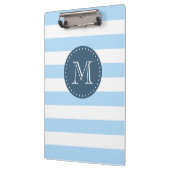 Custom Monogram Sky Blue and Navy Bold Stripes Klemmbrett (Links)