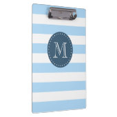 Custom Monogram Sky Blue and Navy Bold Stripes Klemmbrett (Rechts)