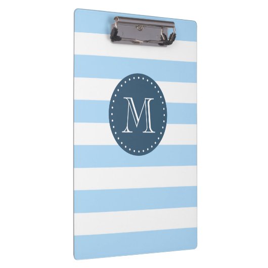 Custom Monogram Sky Blue and Navy Bold Stripes Klemmbrett (Rechts)