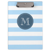 Custom Monogram Sky Blue and Navy Bold Stripes Klemmbrett (Vorderseite)