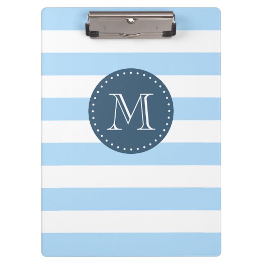 Custom Monogram Sky Blue and Navy Bold Stripes Klemmbrett (Vorderseite)